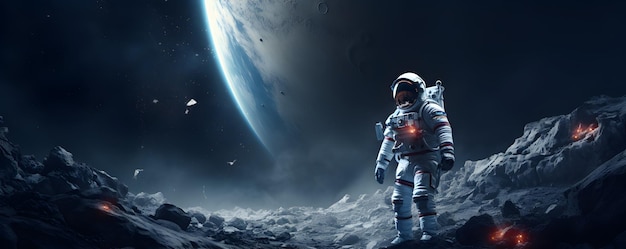 Spaceman or astronaut on the surface of moon AI generated