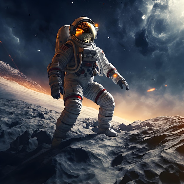 Spaceman or astronaut on the surface of moon AI generated