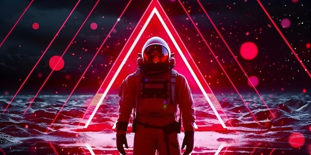 Spaceman the planet Astronaut with neon lights AI generated