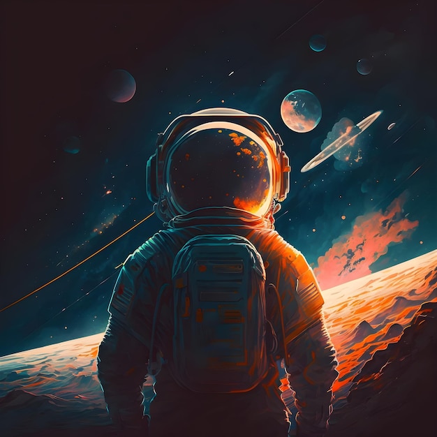 Spaceman Planet Landscape Ai Generated Illustration Outer Space Background