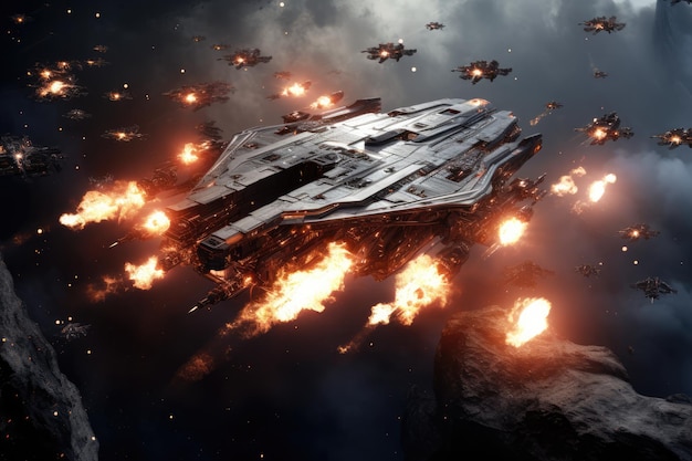 Spaceship Engaged In War Battle