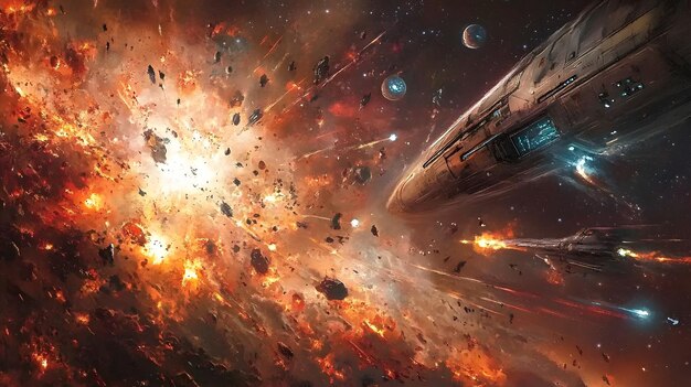 Spaceship Escaping a Fiery Cosmic Explosion