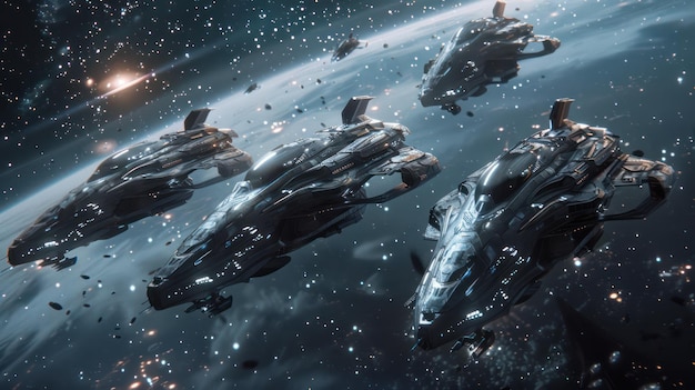 Spaceship Fleet In Orbit