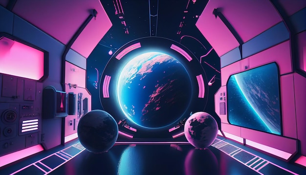 Spaceship interior with window view on spacegenerative ai