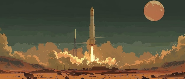 spaceship launch with rocket and smoke coming out of it generative ai