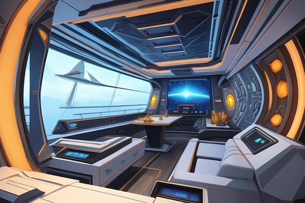 Photo a spaceship sailing through the interior