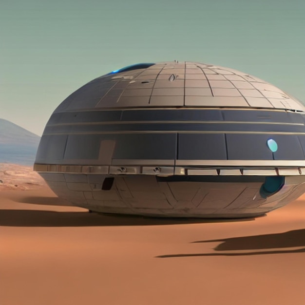 a spaceship that is in the desert with the number 3 on it