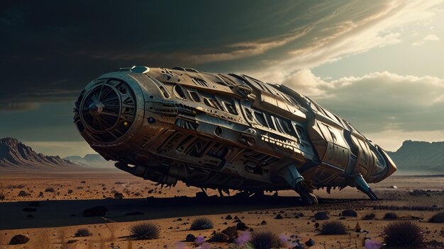 a spaceship with the word the name of the company on the side