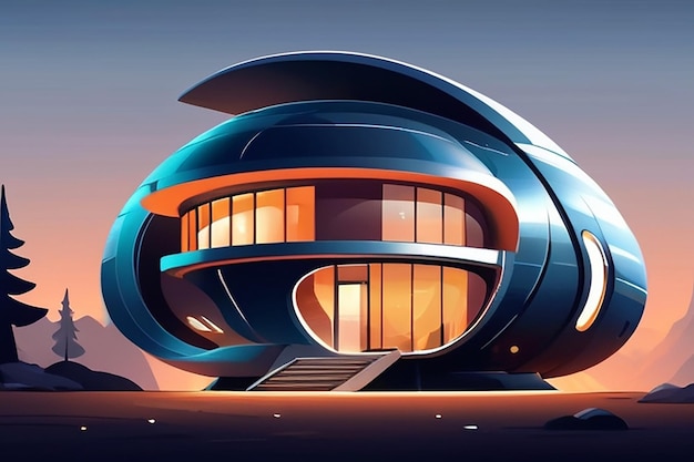 Photo spaceshipinspired house with metallic accents and curved line