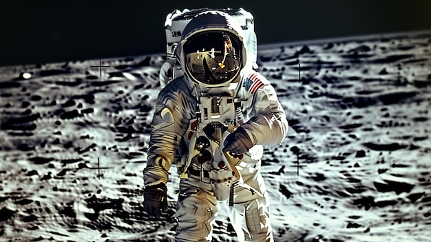 Spacewalker on lunar surface