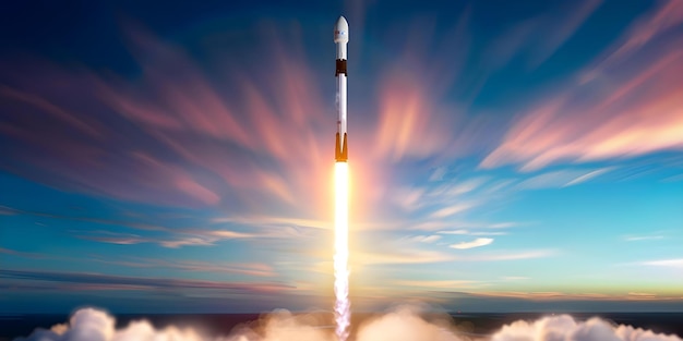 SpaceX rocket launches through clouds symbolizing advancement in space exploration Concept SpaceX Rocket Launch Clouds Space Exploration Advancement