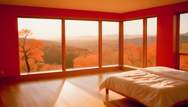 Spacious bedroom with wooden floor and white walls