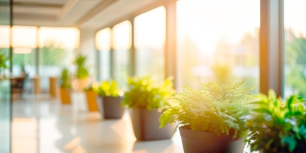 spacious bright office with warm sunlight