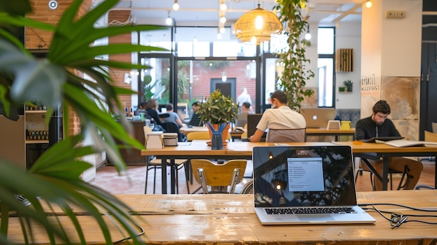 Spacious coworking office in madrid spain showcasing a blend of modern design with i Generative AI