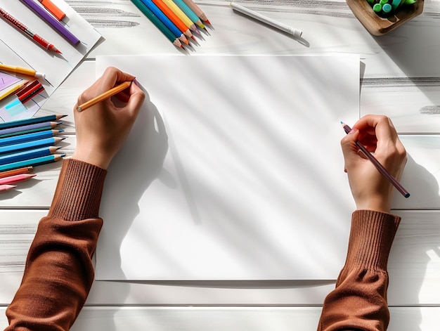 Photo a spacious drawing table in a brightly lit