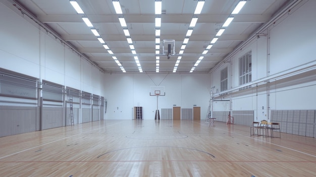 Photo spacious indoor basketball court with wooden flooring generative ai