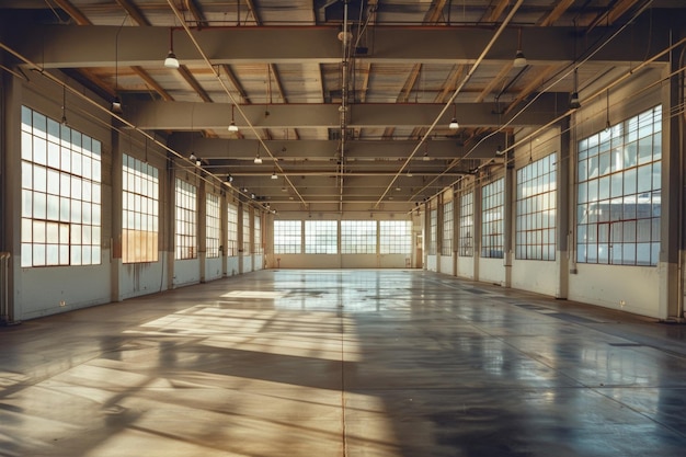 Spacious industrial warehouse with natural light