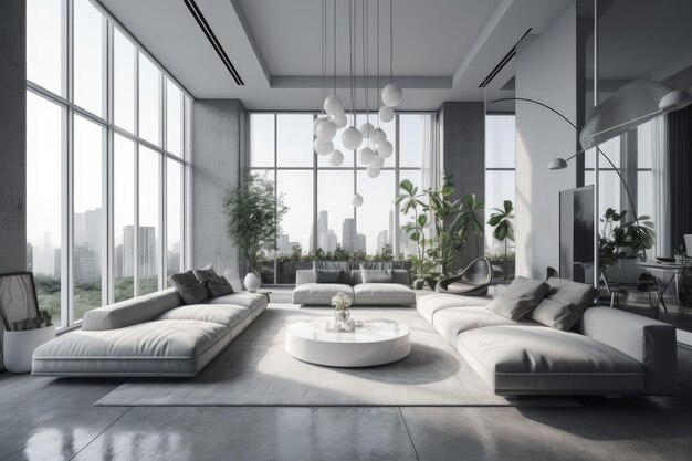 Spacious Living Room with Abundant Natural Light and Multiple Windows Generative AI