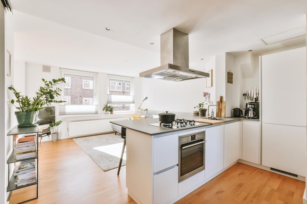 Spacious living room with open kitchen