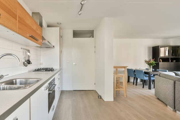 Spacious living room with open kitchen