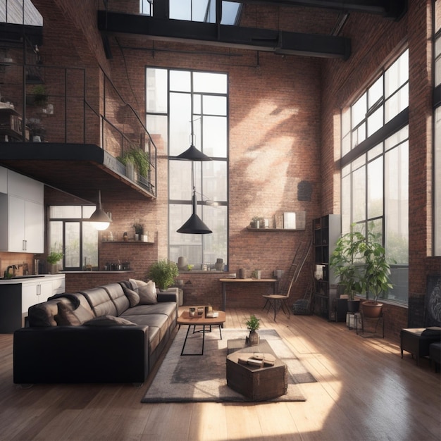 A spacious loft apartment with industrial elements exposed brick luxury design home