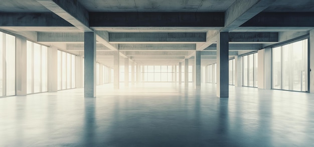 Photo spacious modern interior of an unfinished commercial building with large windows