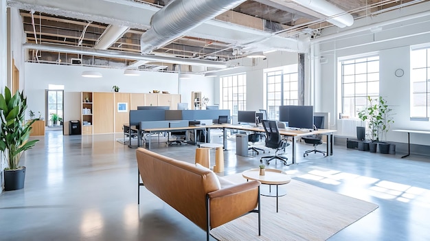 Photo spacious office with natural light collaborative workspace