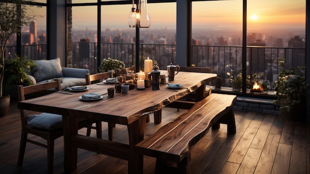 Spacious room with wooden table