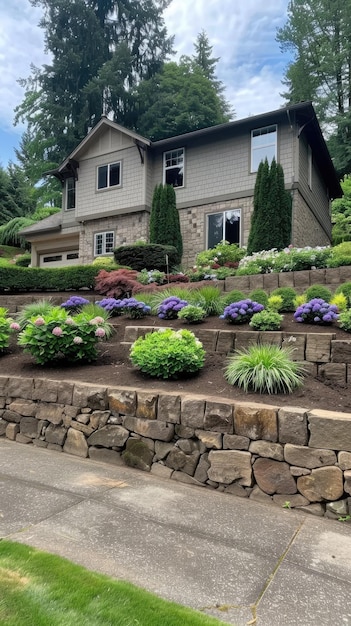 Photo a spacious twostory house nestled among lush trees featuring a wellmaintained yard and driveway in a peaceful residential area