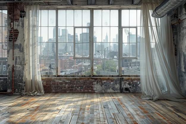 Spacious Urban Loft with Large Windows Exposed Brick and Hardwood Floors