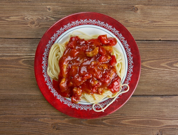 Spaghetti Amatriciana, traditional Italian pasta