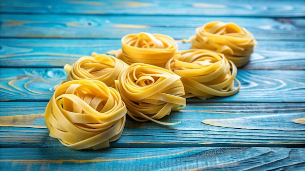 Photo spaghetti on a blue table with a blue background