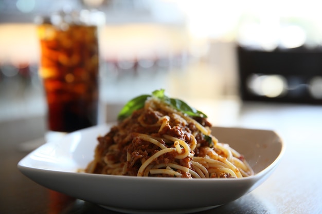 Spaghetti bolognese in close up