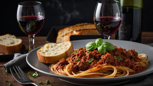 Photo spaghetti bolognese with rich meat sauce