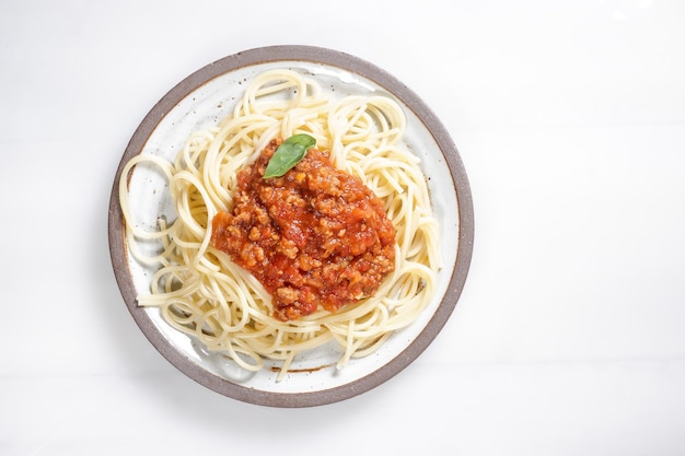 Spaghetti Pasta with meat, tomato sauce and cheese. Spaghetti saus bolognese.