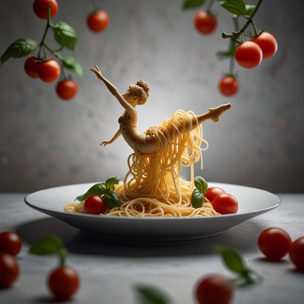 Spaghetti pasta with shrimpCherry tomatoesOlive oil and parsley on gray table background