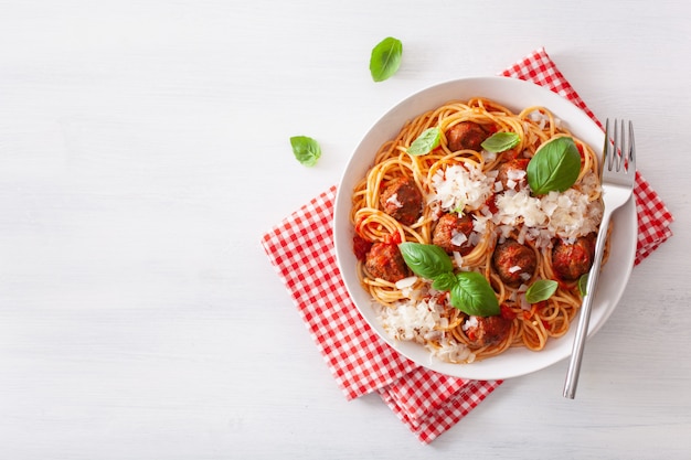 Spaghetti with meatballs and tomato sauce, italian pasta