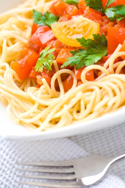 Spaghetti with tomato sauce pasta and italian cuisine recipes styled concept