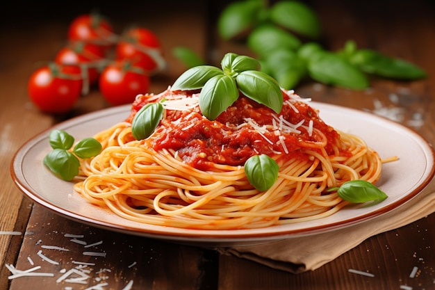 Spaghetti with tomato sauce served in plate Generative AI