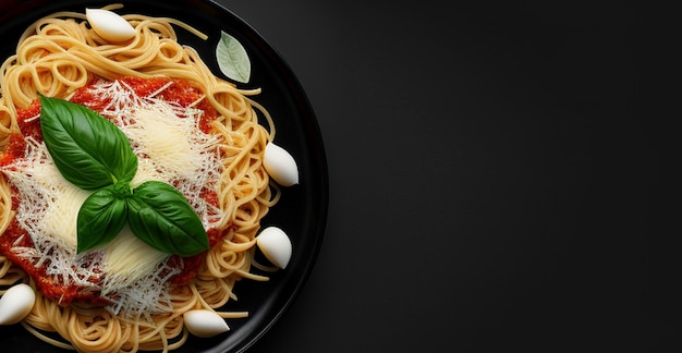 spaghetti with tomato sauce. Top view