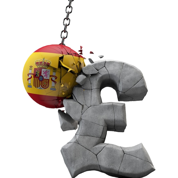 Photo spain ball smashing a pound sterling symbol uk economy d render