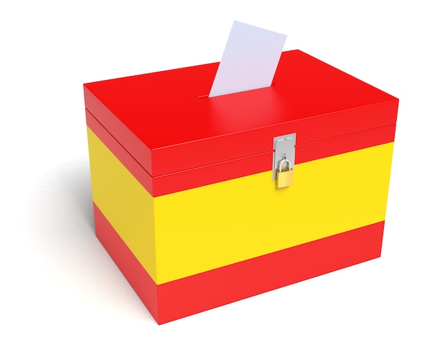 Spain ballot box with Spanish Flag. Isolated on white background.