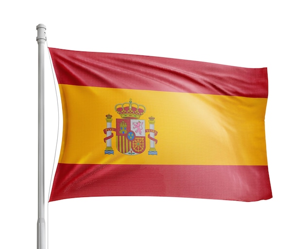 Photo spain flag pole on white background