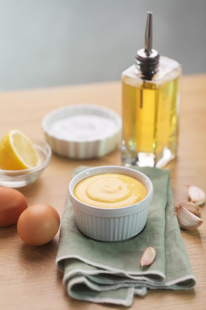 Spanish aioli sauce prepared with garlic, oil and eggs yolk