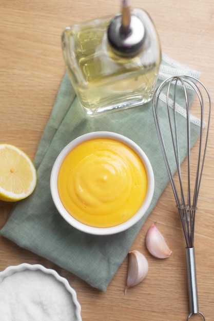 Spanish aioli sauce prepared with garlic, oil and eggs yolk