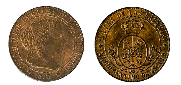 Spanish coins half a cent of a shield elizabeth ii minted in copper in the year