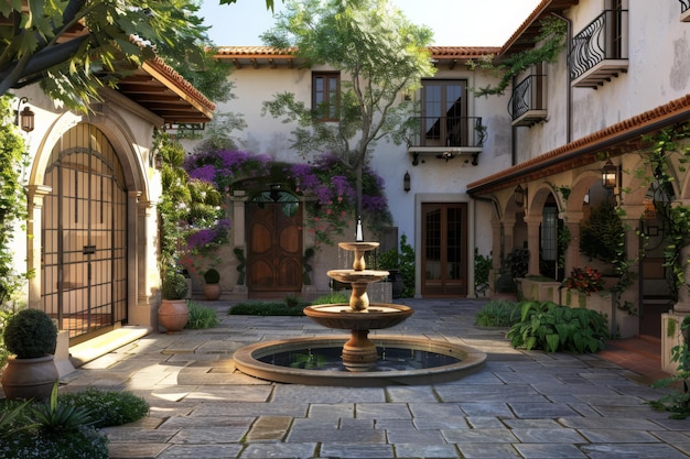 Photo spanish courtyard with fountain