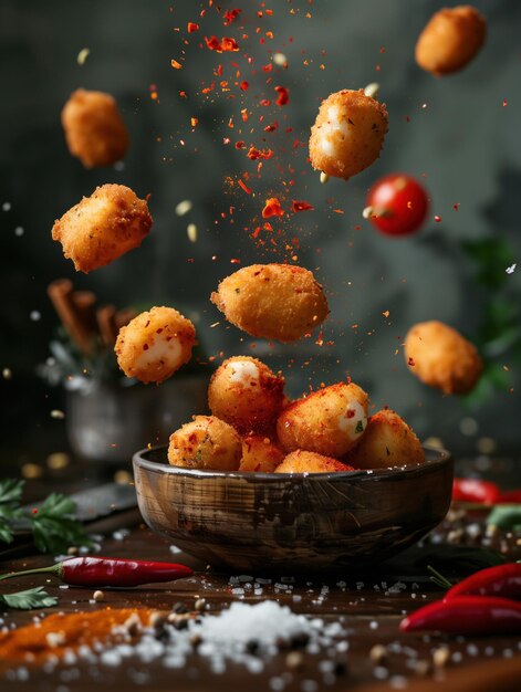 Photo spanish croquetas in motion dynamic food photography