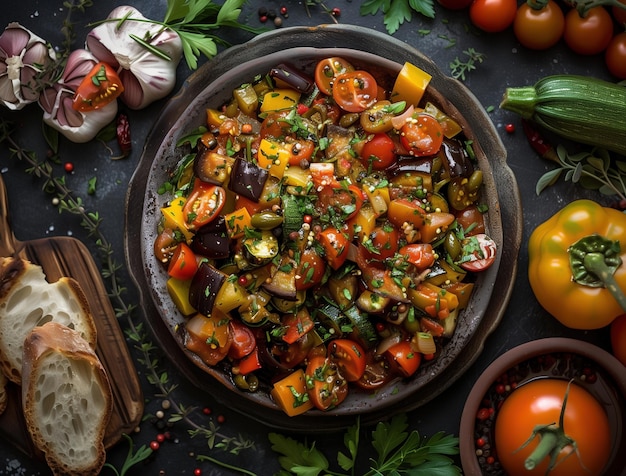 Photo spanish cuisine ingredients in action dark close up food photography