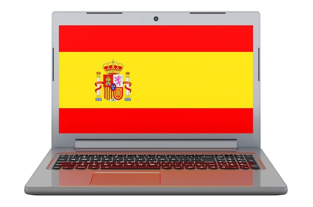 Spanish flag on laptop screen 3D illustration